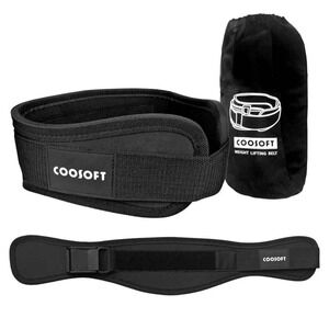 COOSOFT Weight Lifting Belt Medium Black Gym Workout Support Adjustable Strap